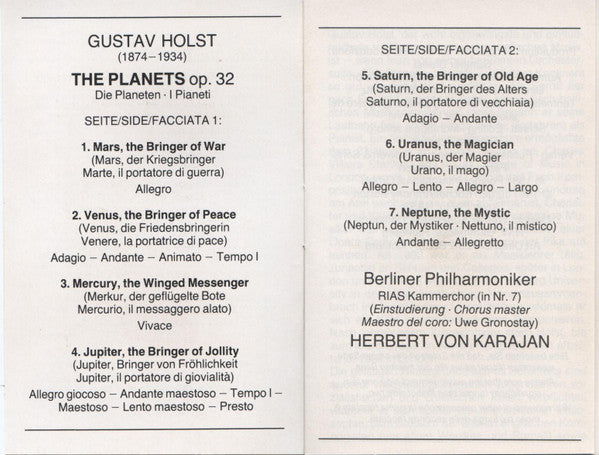 Gustav Holst The Planets Cass Near Mint (NM or M-) Near Mint (NM or M-)-EmojiWear