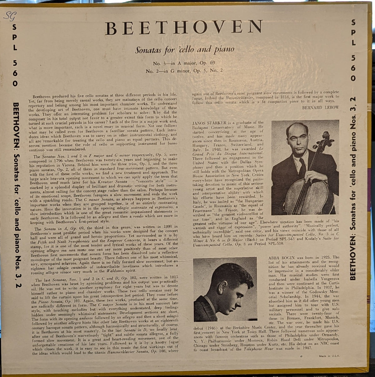 Ludwig van Beethoven - Sonatas For 'Cello and Piano | Excellent (EX) Near Mint (NM)-EmojiWear