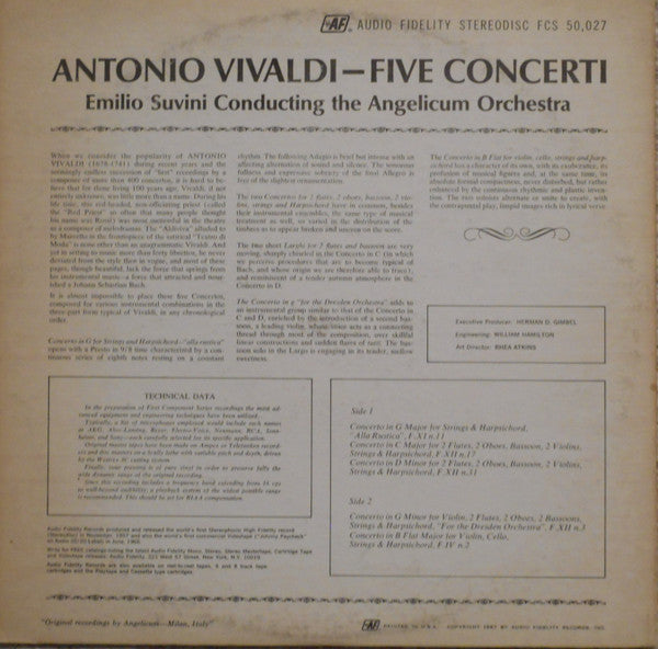 Antonio Vivaldi - Five Concerti | Near Mint (NM) Excellent (EX)-EmojiWear