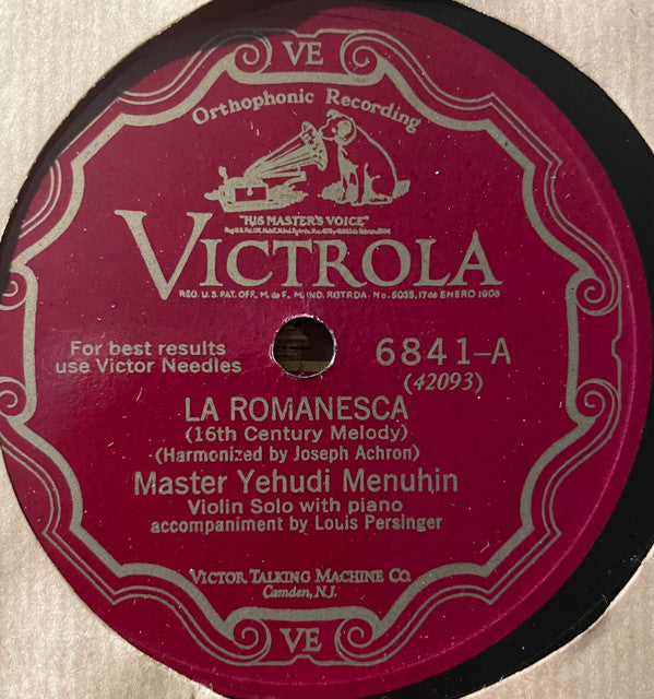 Yehudi Menuhin - La Romanesca (16th Century Melody) / Sierra Morena (Serenata Andaluza) | Very Good Plus (VG+) Generic-EmojiWear