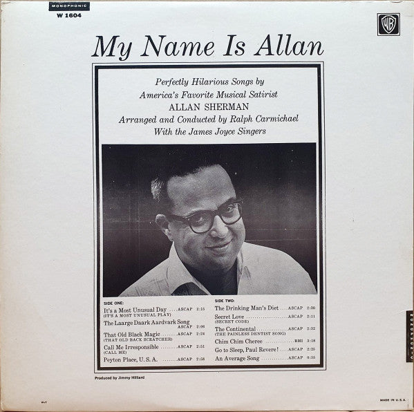 Allan Sherman - My Name Is Allan: Allan Sherman Sings Great Movie Hits & Songs From The Cutting Room Floor (VINYL) | Mint (M) Near Mint (NM)-EmojiWear