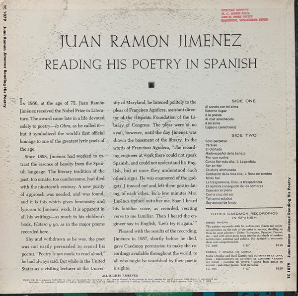Juan Ramón Jiménez - Reading His Poetry In Spanish | Excellent (EX) Near Mint (NM)-EmojiWear